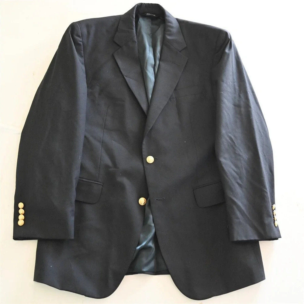 Jos A Bank 41R 42R Navy Blue Gold Button 100% Wool Blazer Suit Jacket Sport Coat